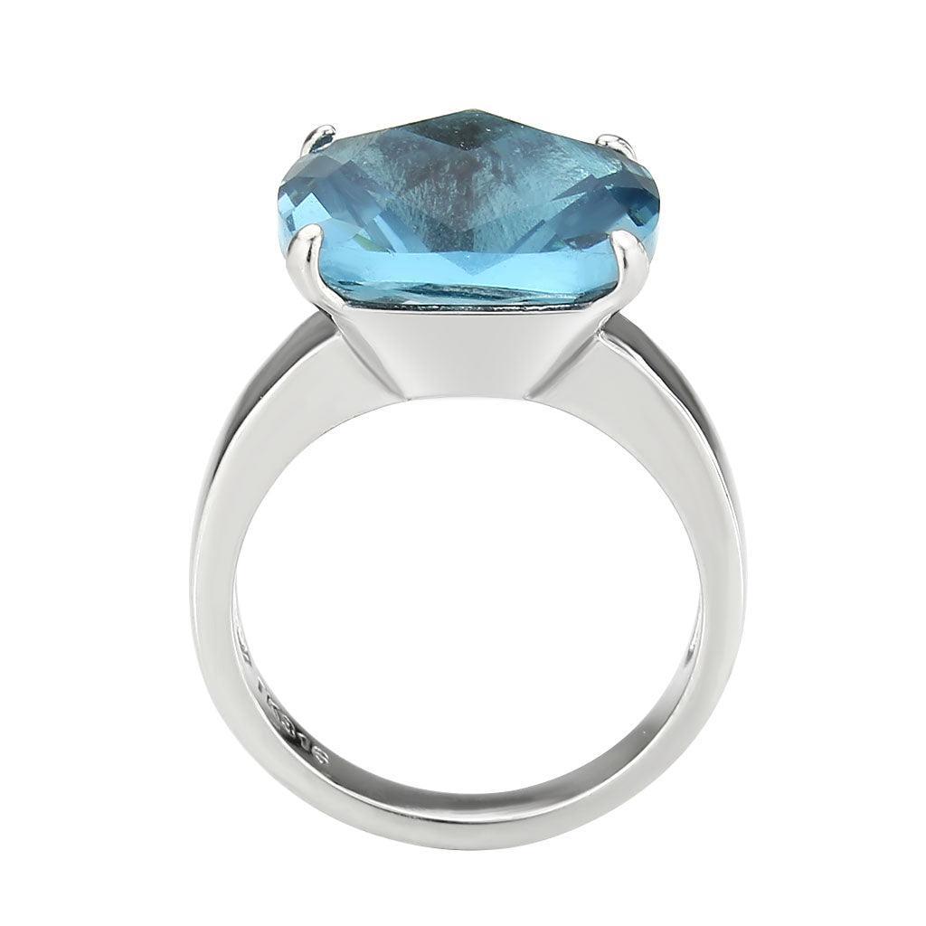 TK3830 - High polished (no plating) Stainless Steel Ring with Synthetic in SeaBlue - Jewelry Store by Erik Rayo