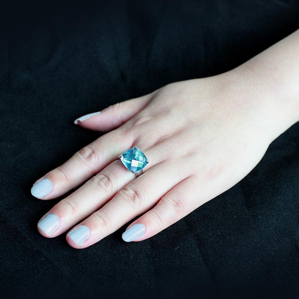TK3830 - High polished (no plating) Stainless Steel Ring with Synthetic in SeaBlue - Jewelry Store by Erik Rayo