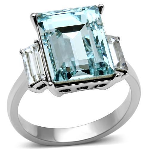 Women's Large Blue Aquamarine Ring Stainless Steel Top Grade Crystal - Jewelry Store by Erik Rayo
