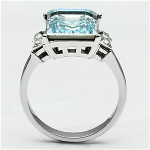 Women's Large Blue Aquamarine Ring Stainless Steel Top Grade Crystal - Jewelry Store by Erik Rayo