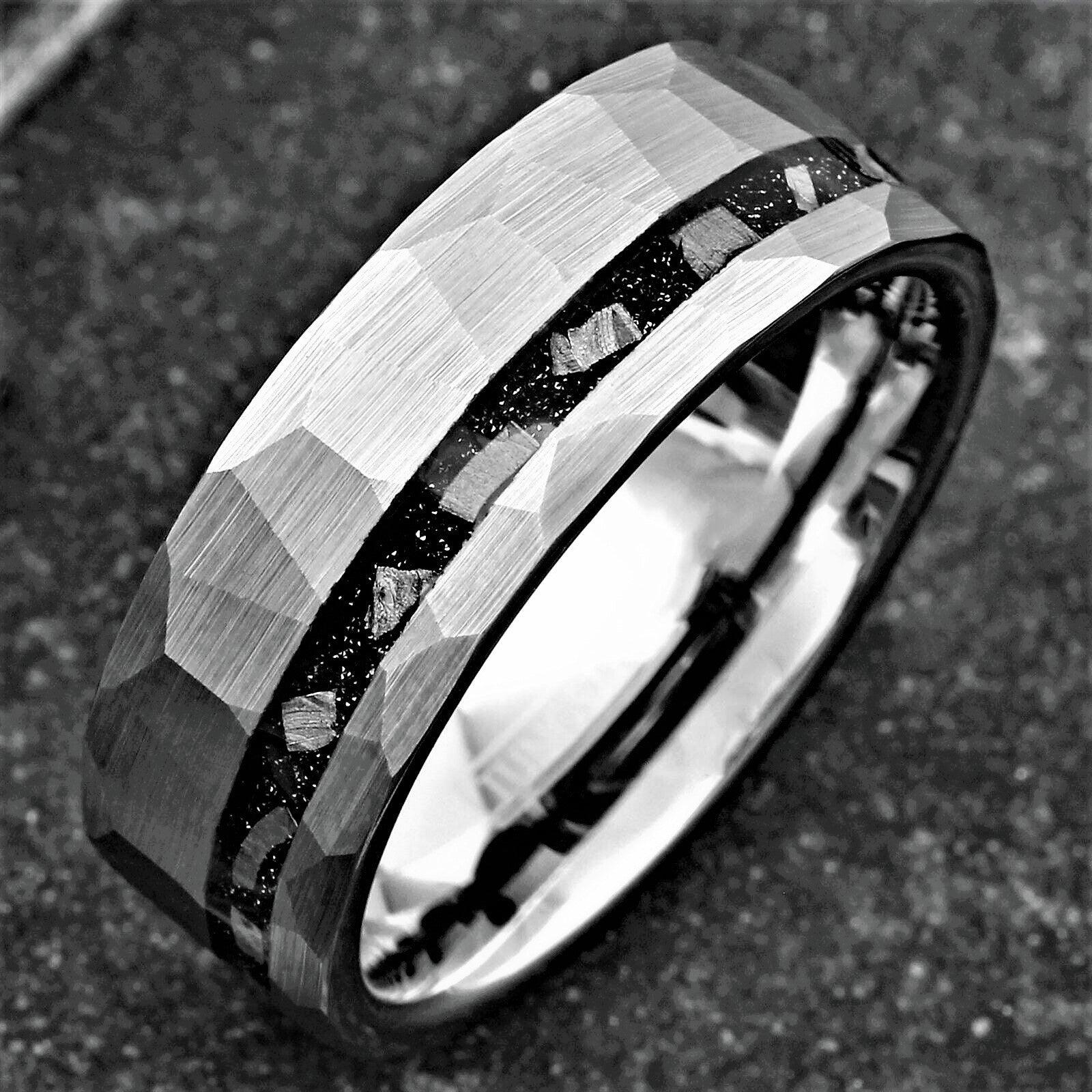 Men's Wedding Band Rings - Brushed Faceted Meteorite Wedding Ring for Men and Women - Jewelry Store by Erik Rayo
