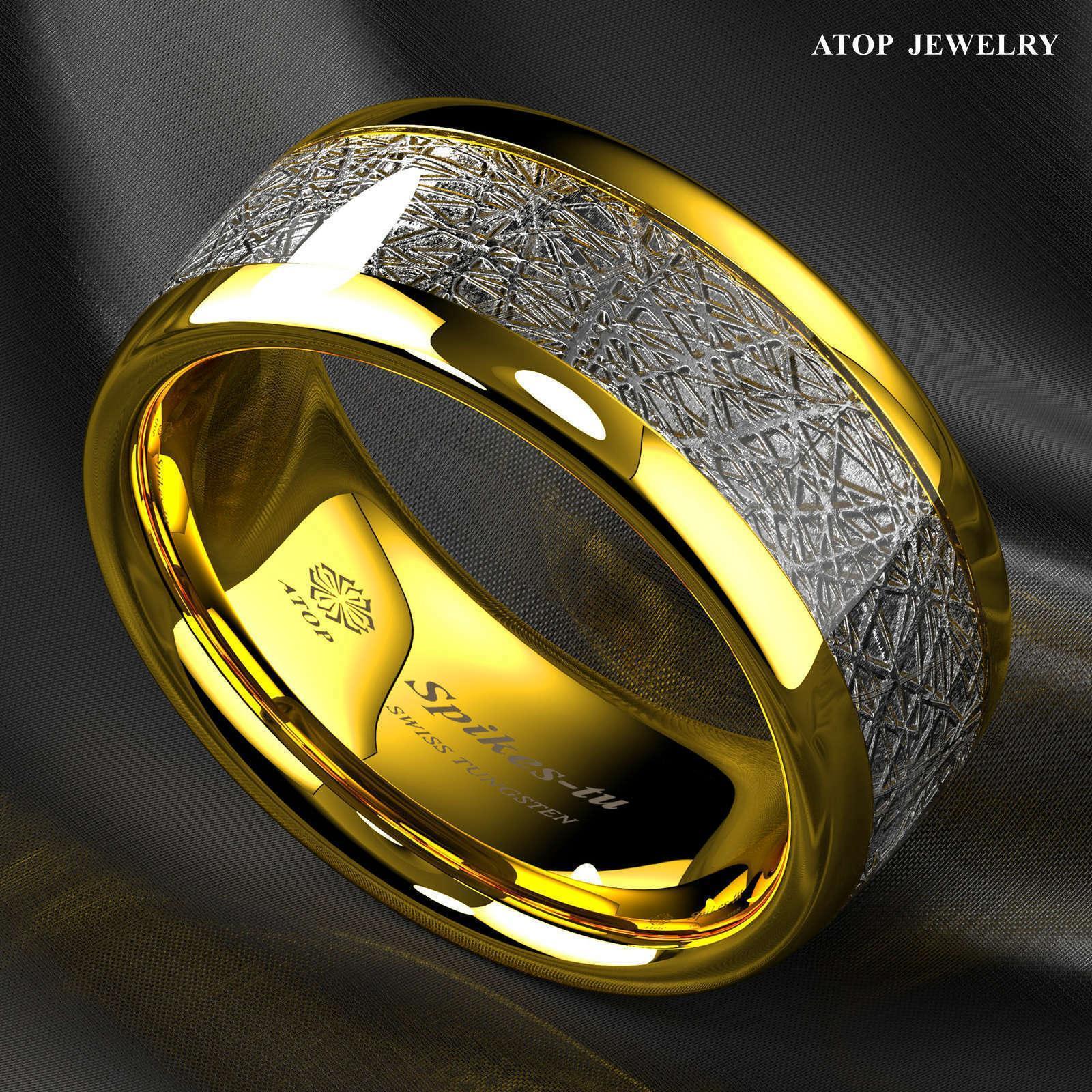 Tungsten Rings for Men Wedding Bands for Him Womens Wedding Bands for Her 8mm 18k Gold Dome Fine Silver Inlay - Jewelry Store by Erik Rayo