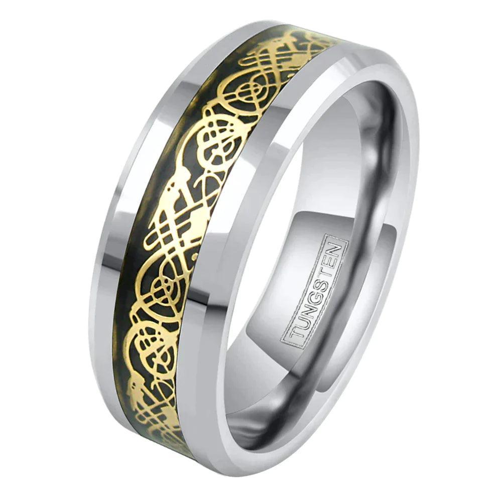 Tungsten Rings for Men Wedding Bands for Him Womens Wedding Bands for Her 8mm Celtic Gold Dragon Size 8-15 - Jewelry Store by Erik Rayo