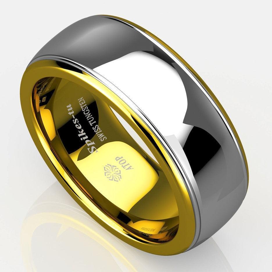 Tungsten Rings for Men Wedding Bands for Him Womens Wedding Bands for Her 8mm Silver Dome 18K Gold Band - Jewelry Store by Erik Rayo