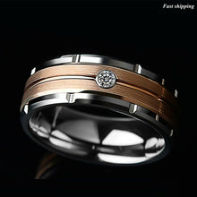 Load image into Gallery viewer, Tungsten Rings for Men Wedding Bands for Him Womens Wedding Bands for Her 8mm Silver Rose Gold Brushed Diamond - Jewelry Store by Erik Rayo
