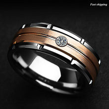 Load image into Gallery viewer, Tungsten Rings for Men Wedding Bands for Him Womens Wedding Bands for Her 8mm Silver Rose Gold Brushed Diamond - Jewelry Store by Erik Rayo
