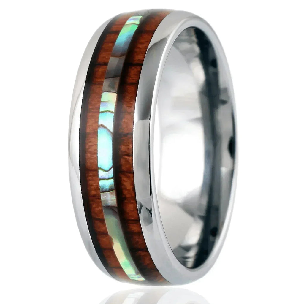 Mens Wedding Band Rings for Men and Women Hawaiian Koa Wood and Abalone - Jewelry Store by Erik Rayo