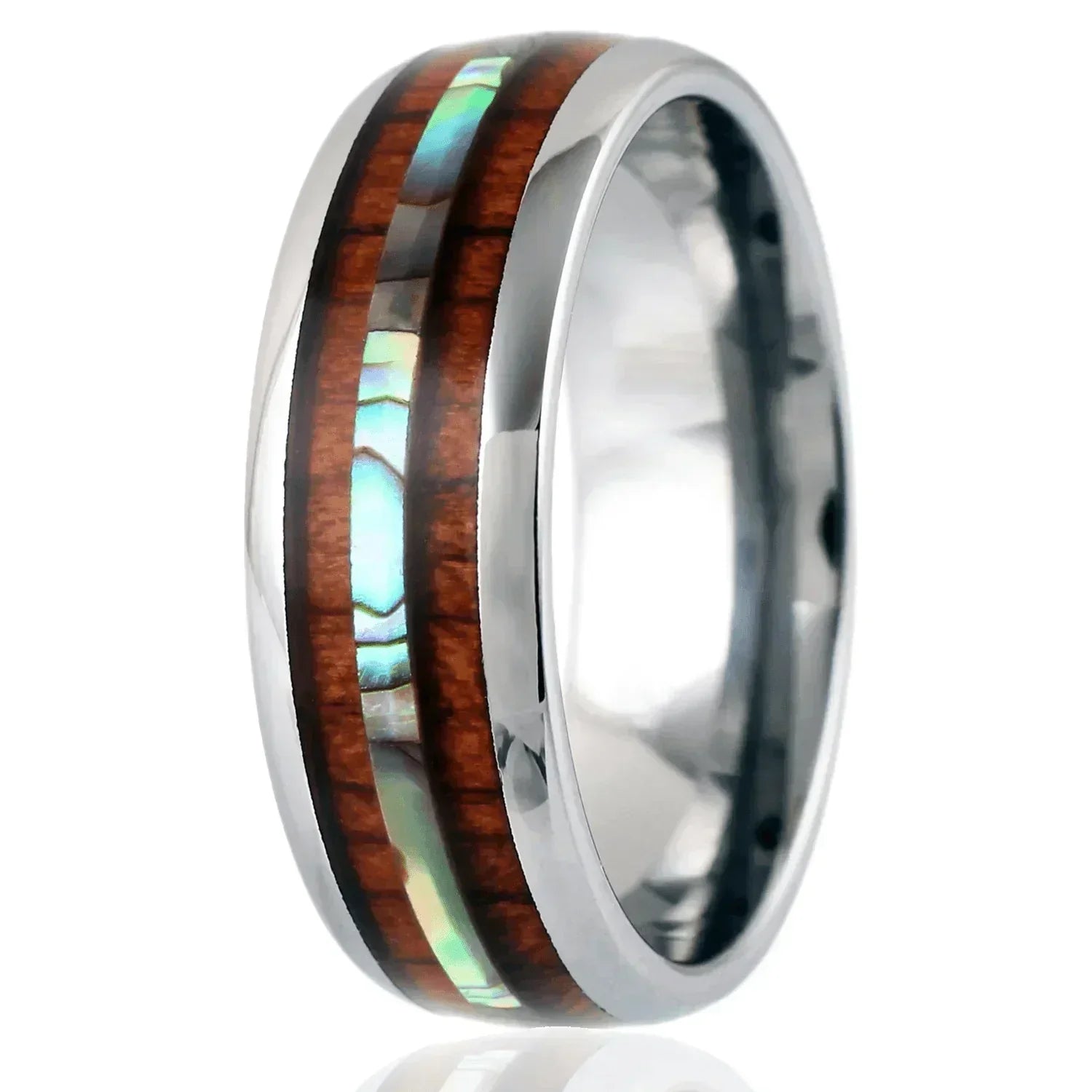 Mens Wedding Band Rings for Men and Women Hawaiian Koa Wood and Abalone - Jewelry Store by Erik Rayo