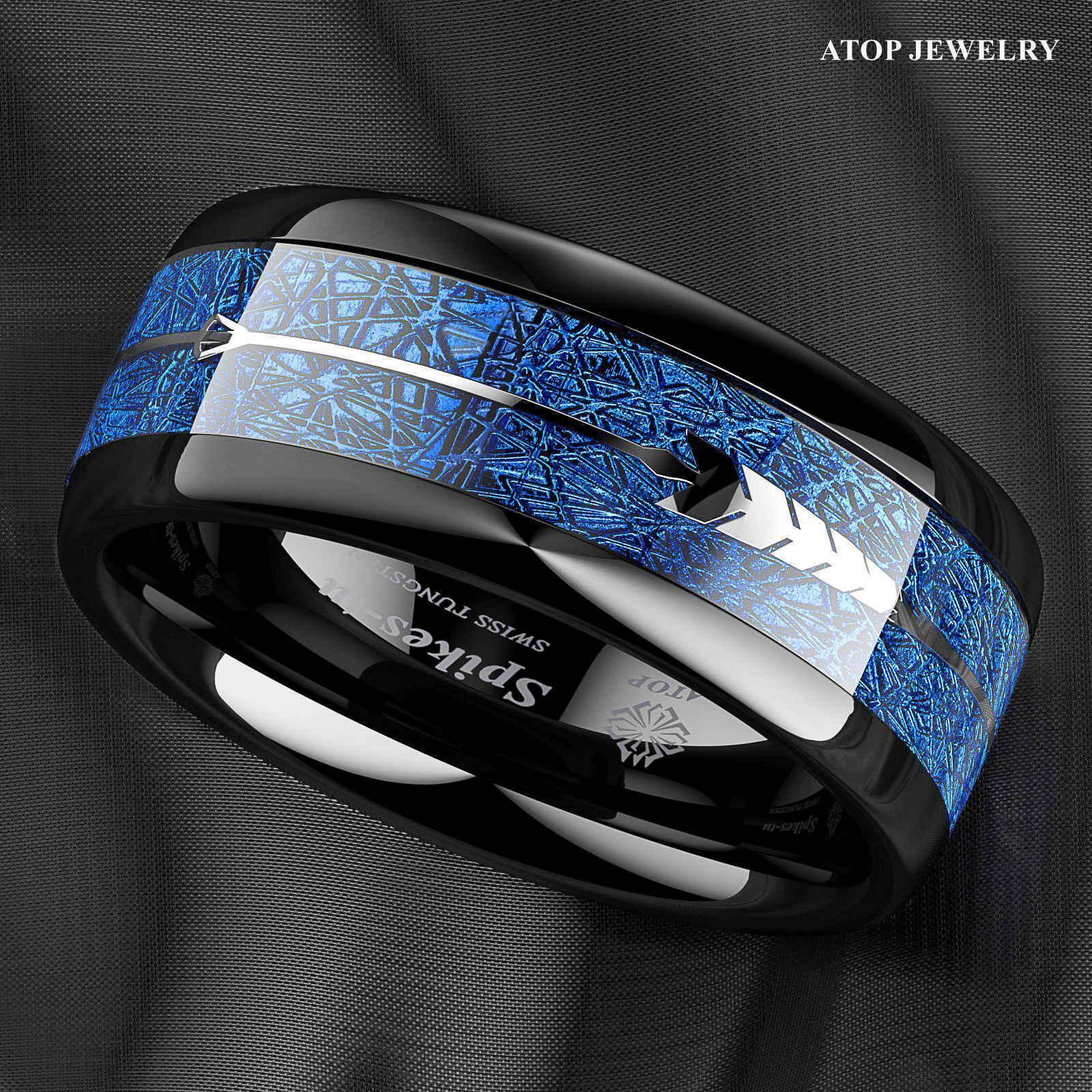 Men's Wedding Band - Arrow Dome Black Multidimensional Blue Ring for Men and Women - Jewelry Store by Erik Rayo