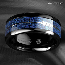 Load image into Gallery viewer, Mens Wedding Band Rings for Men Wedding Rings for Womens / Mens Rings Arrow Dome Black Multidimensional Blue - Jewelry Store by Erik Rayo
