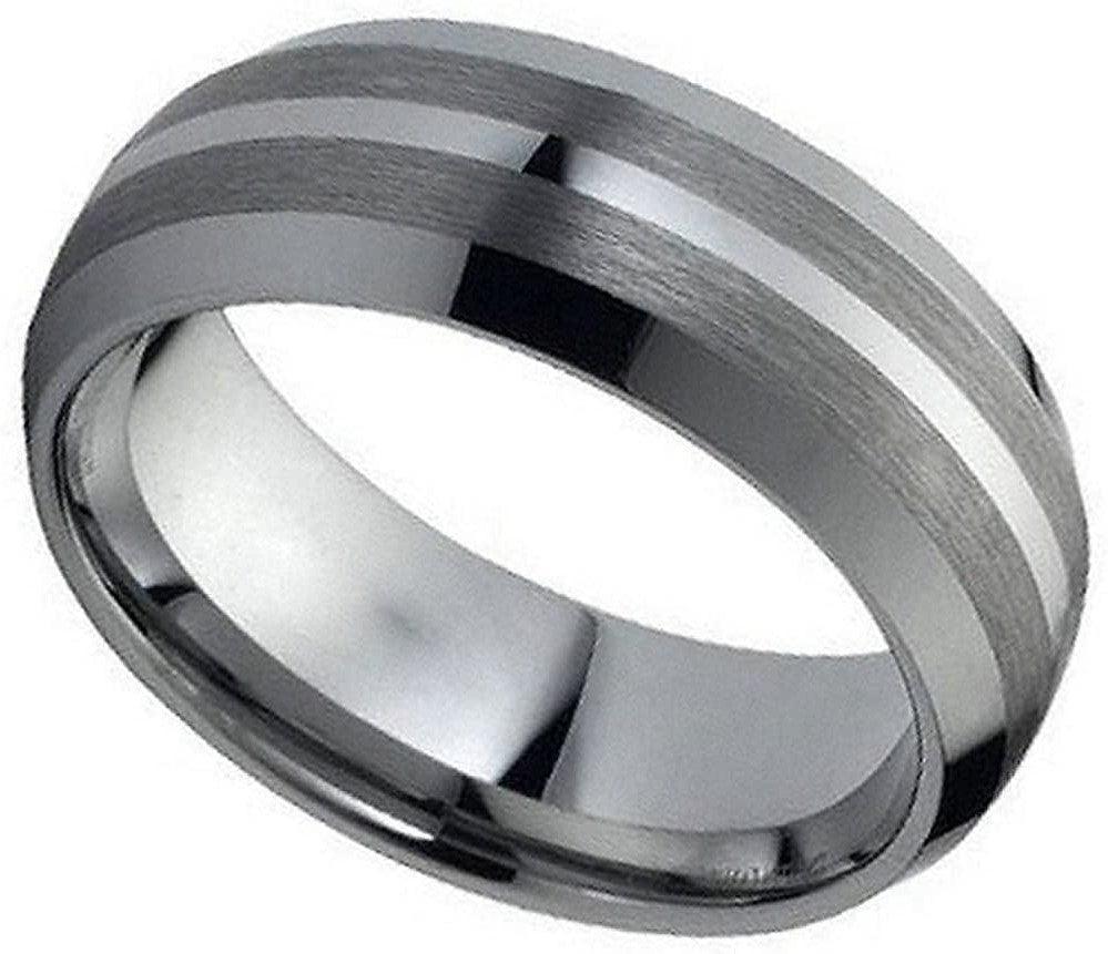 Tungsten Rings for Men Wedding Bands for Him Womens Wedding Bands for Her 6mm Beveled Grooved Lines Brushed - Jewelry Store by Erik Rayo
