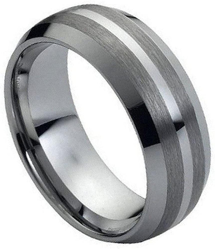 Tungsten Rings for Men Wedding Bands for Him Womens Wedding Bands for Her 6mm Beveled Grooved Lines Brushed - Jewelry Store by Erik Rayo