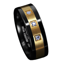 Load image into Gallery viewer, Men&#39;s Wedding Band Rings - Black Brushed 18K Gold with Diamonds - Wedding Rings for Men and Women
