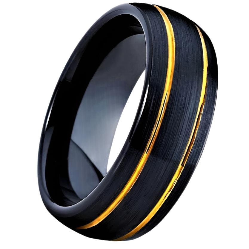 Men's Wedding Band Rings - Black Brushed Dome 18k Gold Plated - Wedding Rings for Men and Women - Jewelry Store by Erik Rayo