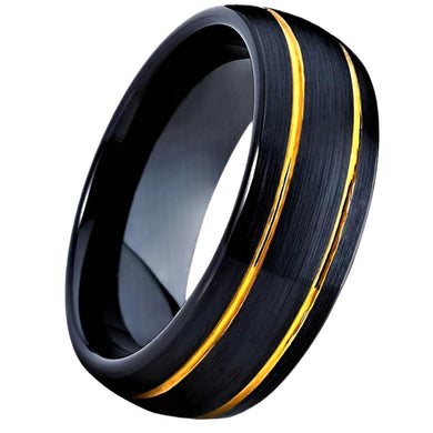 Men's Wedding Band Rings - Black Brushed Dome 18k Gold Plated - Wedding Rings for Men and Women