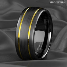 Load image into Gallery viewer, Mens Wedding Band Rings for Men Wedding Rings for Womens / Mens Rings Black Brushed Dome 18k Gold Plated - Jewelry Store by Erik Rayo
