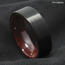 Load image into Gallery viewer, Mens Wedding Band Rings for Men Wedding Rings for Womens / Mens Rings Black Brushed Red Sandal Wood Inlay Wedding Band Ring Men&#39;s Jewelry - Jewelry Store by Erik Rayo
