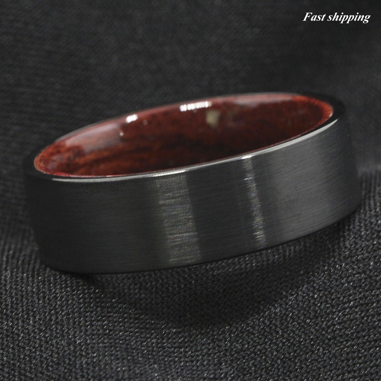 Men's Wedding Band Ring - Black Brushed with Red Sandalwood Inlay - Men's Jewelry - Wedding Rings for Men and Women - Jewelry Store by Erik Rayo
