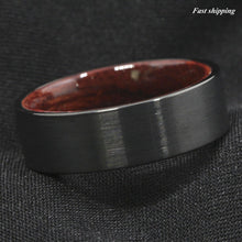 Load image into Gallery viewer, Mens Wedding Band Rings for Men Wedding Rings for Womens / Mens Rings Black Brushed Red Sandal Wood Inlay Wedding Band Ring Men&#39;s Jewelry - Jewelry Store by Erik Rayo
