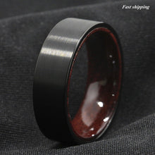 Load image into Gallery viewer, Mens Wedding Band Rings for Men Wedding Rings for Womens / Mens Rings Black Brushed Red Sandal Wood Inlay Wedding Band Ring Men&#39;s Jewelry - Jewelry Store by Erik Rayo
