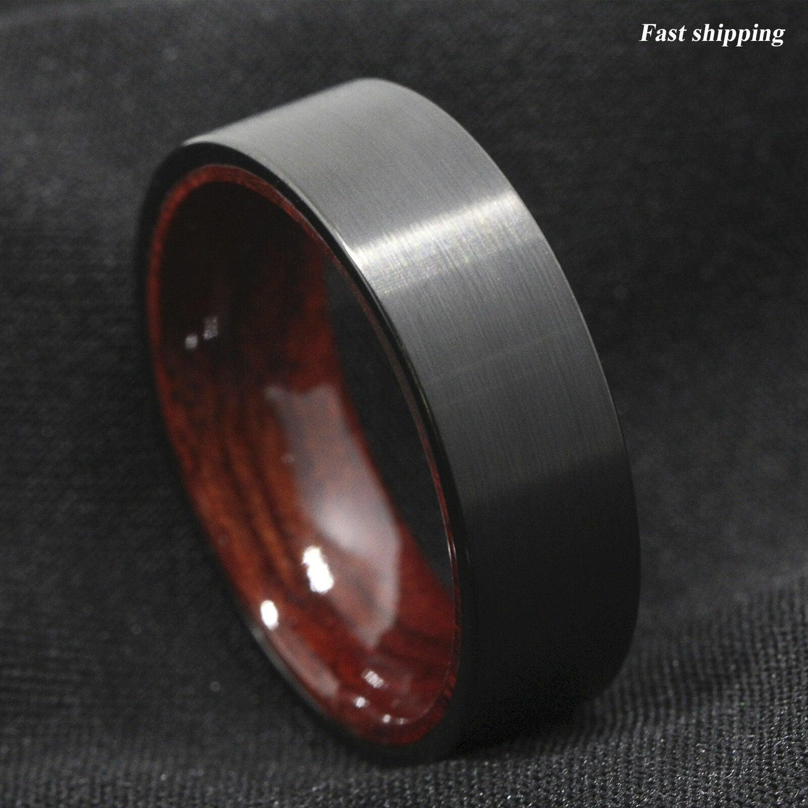 Men's Wedding Band Ring - Black Brushed with Red Sandalwood Inlay - Men's Jewelry - Wedding Rings for Men and Women - Jewelry Store by Erik Rayo