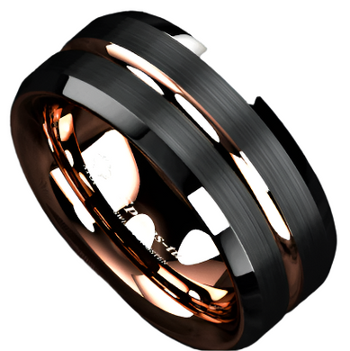 Men's Wedding Band - Black Brushed Rose Gold Ring for Men and Women