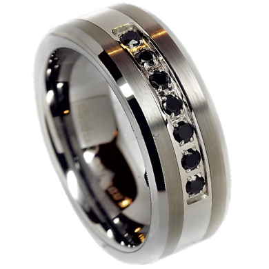 Men's Wedding Band Rings - Black CZ Inlay, Brushed Finish, Sizes 6-13 - Perfect for Men and Women