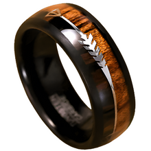 Load image into Gallery viewer, Men&#39;s Wedding Band - Black Dome Wood and Arrow Design - Rings for Men and Women
