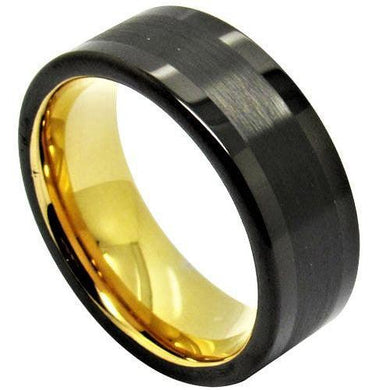 Men's Black Gold Brushed Wedding Band Ring - Perfect for Weddings and Special Occasions