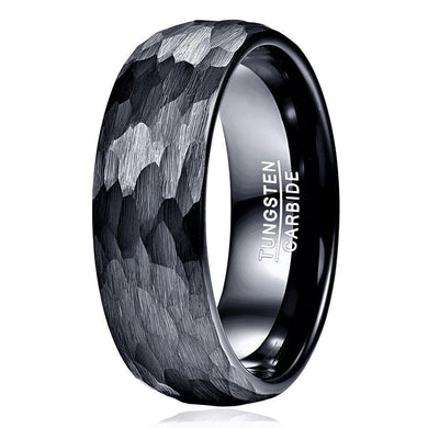 Men's Black Hammered Handmade Wedding Band Ring - Unisex Wedding Rings for Men and Women