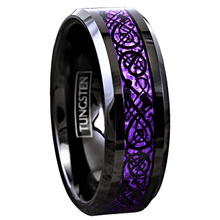 Load image into Gallery viewer, Tungsten Rings for Men Wedding Bands for Him Womens Wedding Bands for Her 8mm Black Purple Carbon Fiber Wedding Band
