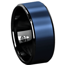 Load image into Gallery viewer, Men&#39;s Wedding Band Rings - Black Sea Blue Brushed Center - Wedding Rings for Men and Women
