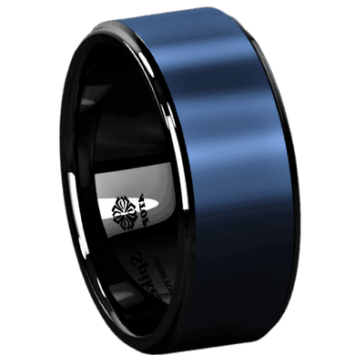 Men's Wedding Band Rings - Black Sea Blue Brushed Center - Wedding Rings for Men and Women