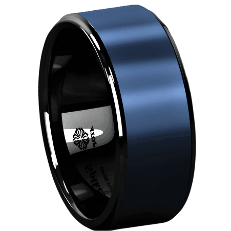 Tungsten Rings for Men Wedding Bands for Him Womens Wedding Bands for Her 6mm Black Navy Blue Brushed Center - Jewelry Store by Erik Rayo