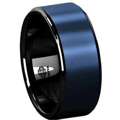 Tungsten Rings for Men Wedding Bands for Him Womens Wedding Bands for Her 6mm Black Sea Blue Brushed Center - Jewelry Store by Erik Rayo