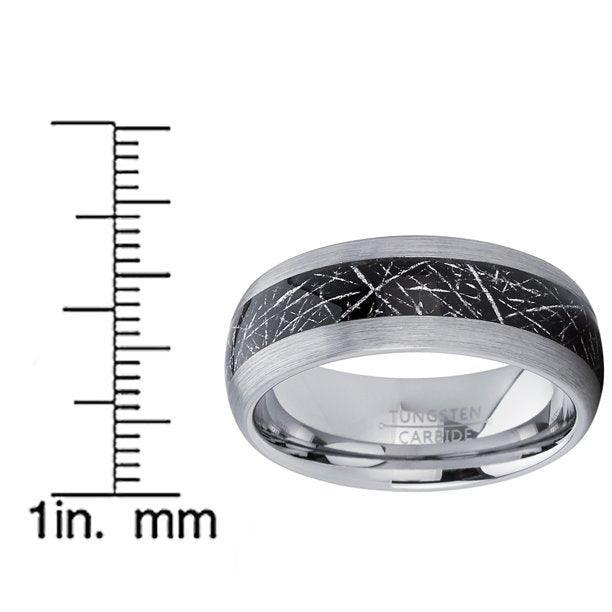 Tungsten Rings for Men Wedding Bands for Him Womens Wedding Bands for Her 6mm Black Silver Meteorite Inlay - Jewelry Store by Erik Rayo