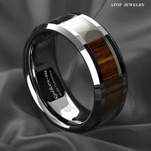 Load image into Gallery viewer, Mens Wedding Band Rings for Men Wedding Rings for Womens / Mens Rings Black Wood Inlay Beveled Edge - Jewelry Store by Erik Rayo
