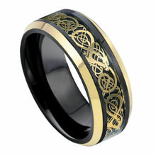 Load image into Gallery viewer, Tungsten Rings for Men Wedding Bands for Him Womens Wedding Bands for Her 6mm Black Yellow Gold Loyal Celtic Dragon Knot - Jewelry Store by Erik Rayo
