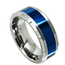 Load image into Gallery viewer, Men&#39;s Wedding Band - Blue Center Silver Brushed Edge Ring for Men and Women
