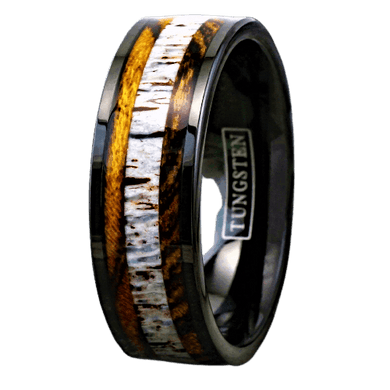 Men's Wedding Band Rings - Bocote Wood and Deer Antler Wedding Ring for Men and Women