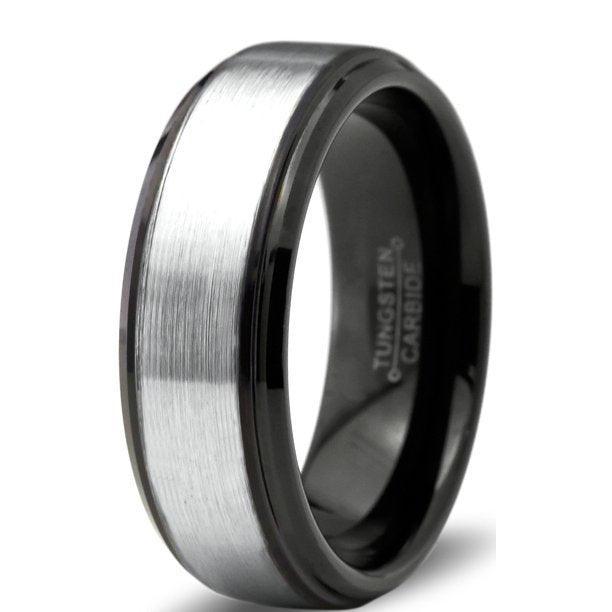 Tungsten Rings for Men Wedding Bands for Him Womens Wedding Bands for Her 6mm Brushed Center Black Ip - Jewelry Store by Erik Rayo