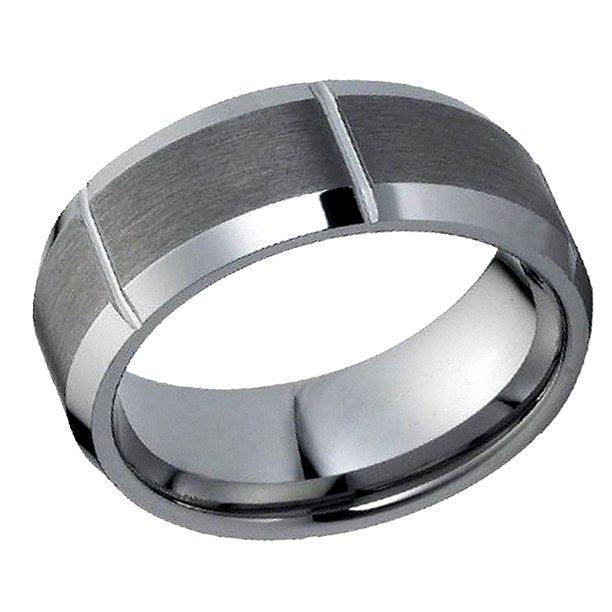 Tungsten Rings for Men Wedding Bands for Him Womens Wedding Bands for Her 6mm Brushed with Square Grooves - Jewelry Store by Erik Rayo