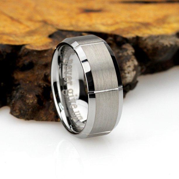 Tungsten Rings for Men Wedding Bands for Him Womens Wedding Bands for Her 6mm Brushed with Square Grooves - Jewelry Store by Erik Rayo
