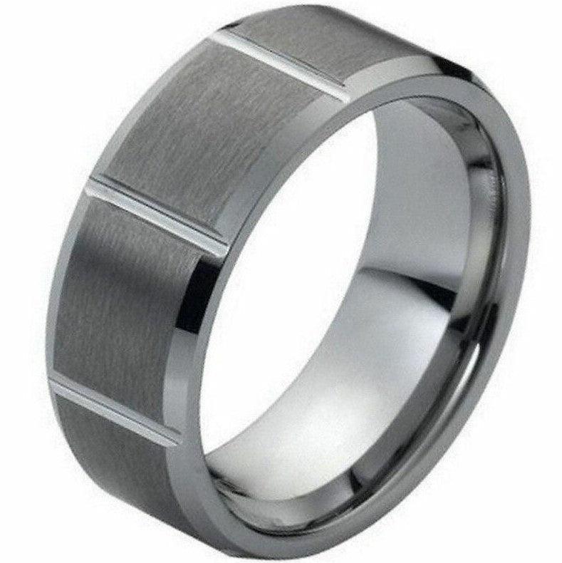 Tungsten Rings for Men Wedding Bands for Him Womens Wedding Bands for Her 6mm Brushed with Square Grooves - Jewelry Store by Erik Rayo