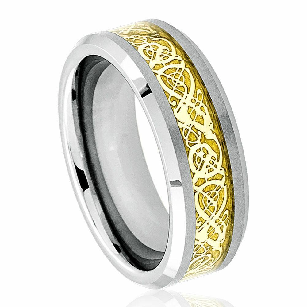 Tungsten Rings for Men Wedding Bands for Him Womens Wedding Bands for Her 6mm Celtic Knot Dragon Inlay - Jewelry Store by Erik Rayo
