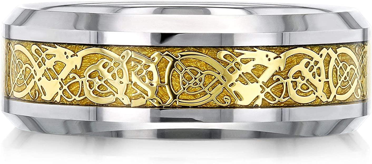 Tungsten Rings for Men Wedding Bands for Him Womens Wedding Bands for Her 6mm Celtic Knot Dragon Inlay - Jewelry Store by Erik Rayo