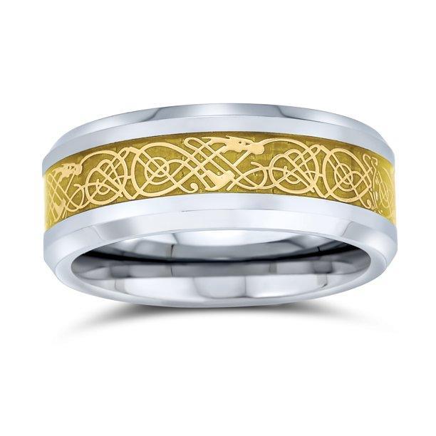 Tungsten Rings for Men Wedding Bands for Him Womens Wedding Bands for Her 6mm Celtic Knot Dragon Inlay - Jewelry Store by Erik Rayo