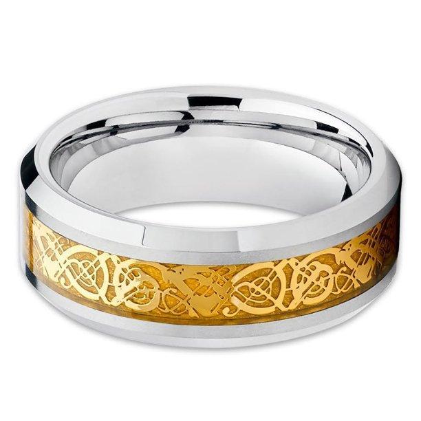 Tungsten Rings for Men Wedding Bands for Him Womens Wedding Bands for Her 6mm Celtic Knot Dragon Inlay - Jewelry Store by Erik Rayo