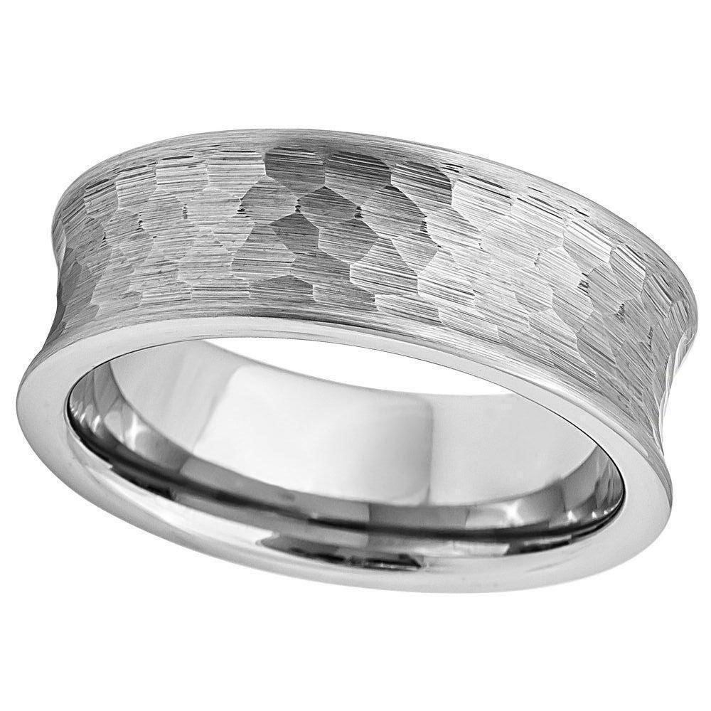 Tungsten Rings for Men Wedding Bands for Him Womens Wedding Bands for Her 6mm Concave Hammered Brush - Jewelry Store by Erik Rayo
