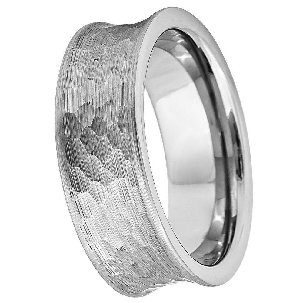 Tungsten Rings for Men Wedding Bands for Him Womens Wedding Bands for Her 6mm Concave Hammered Brush - Jewelry Store by Erik Rayo
